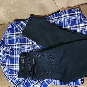 2 Piece Boys RALPH LAUREN OLD NAVY Bundle Outfit Plaid Top Jeans Bottom Sz 18-20